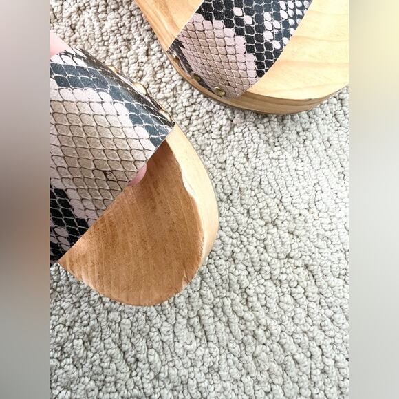Rag & Co NWT Samara wooden clogs heel leather strap snake print boho summer 9 - Picture 10 of 11